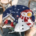 thumbnail image 2 of Navy Blue Snowman Christmas Round Tablecloth, Fitted Table Cover with Elastic for 55"-60" Round Tables, Xmas Snowflake Birds Berry Winter Table Cloth Outdoor Dinning Party Waterproof Tablecloths, 2 of 7