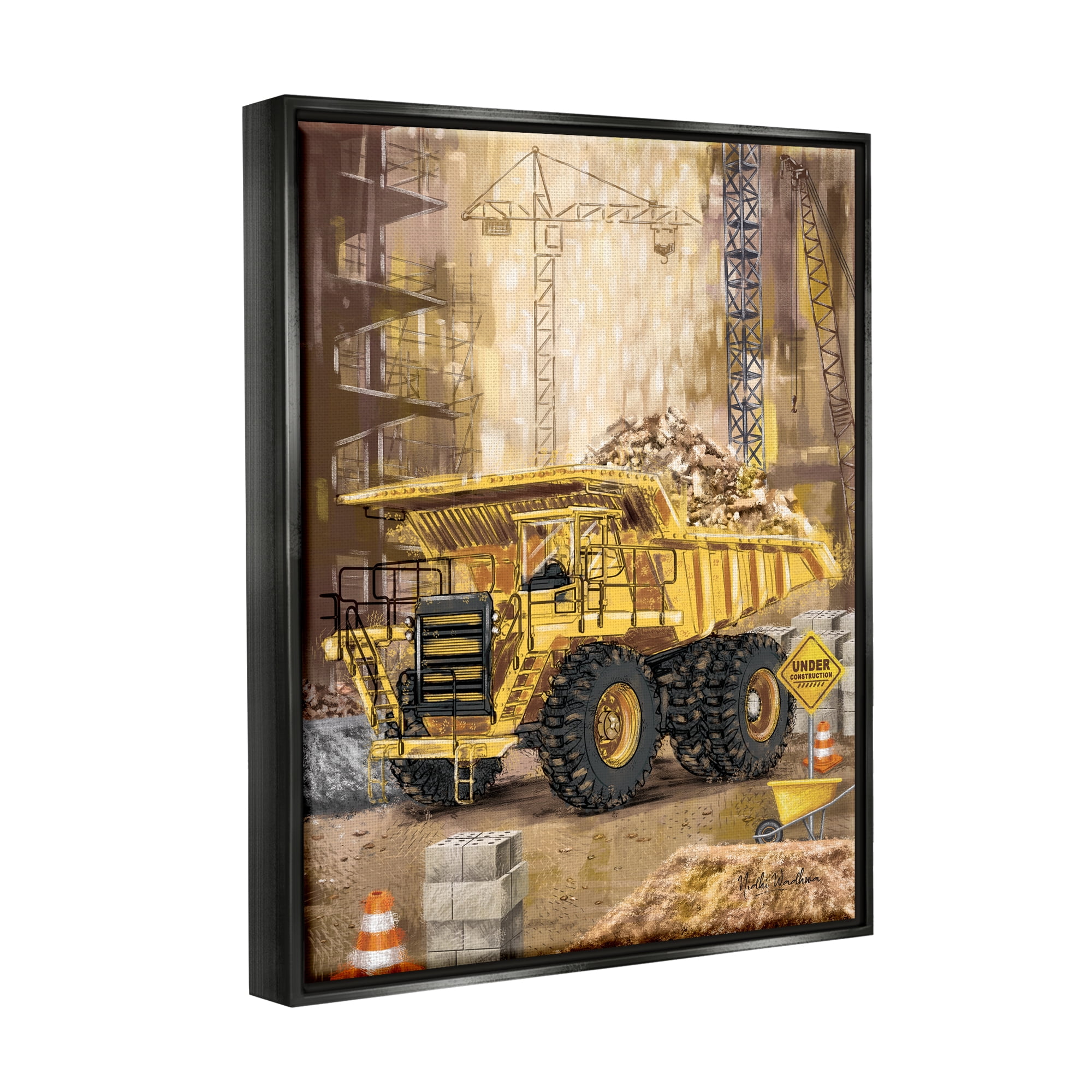 Stupell Industries Under Construction Site Transportation Painting Black Floater Framed Canvas Art Print Wall Art, 25 x 31