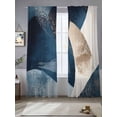 thumbnail image 5 of Abstract Geometric Sheer Curtains 108 inches Long 2 Panels Set Dynamic Deep Blue Gold Art Tiers Sheers Rod Pocket Small Window Short Curtains for Kitchen Cafe, Each 52" W x 108" L, 5 of 7