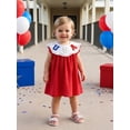 thumbnail image 5 of BemeyourBBs Toddler Baby Girl 4th of July Dress Outfit Baby Girl Independent Day Dress Summer Swiss Dot Red Dress Patriotic America Flag Bow Embroidery Lace Trim Collar Flying Sleeve  A Line Dress, 5 of 9