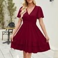 thumbnail image 4 of Zpanxa Elegant Flutter Sleeve Dress Women Cross V Neck Ruffle Hem A Line Sleeveless Cocktail Party Dress, 4 of 4