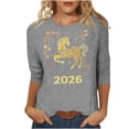 thumbnail image 3 of TaTaai Ladies 2026 New Year Festival Print 3/4 Sleeve Round Neck Blouse Casual Top Holiday Celebration Party Attire Gift, 3 of 5