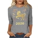 thumbnail image 3 of TaTaai Ladies 2026 New Year Festival Print 3/4 Sleeve Round Neck Blouse Casual Top Holiday Celebration Party Attire Gift, 3 of 5