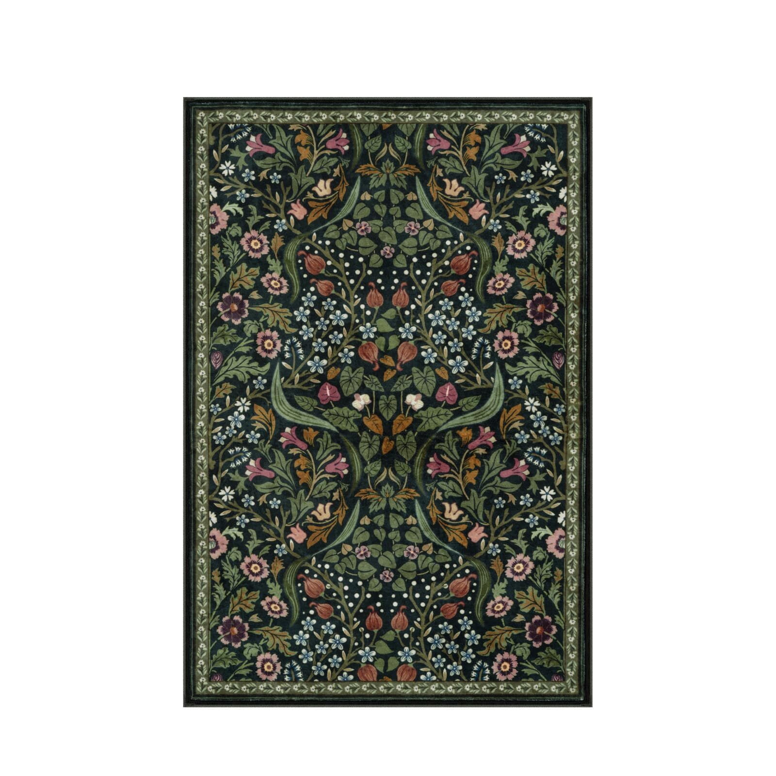 Lahome Floral Kitchen Rug, 2'x3' Washable Rugs Green Non Slip Boho Bathroom Rug, Soft Small Area Rug Indoor Door Mat, Ultra Thin Botanical Throw Rugs for Entryway Bedroom, Green