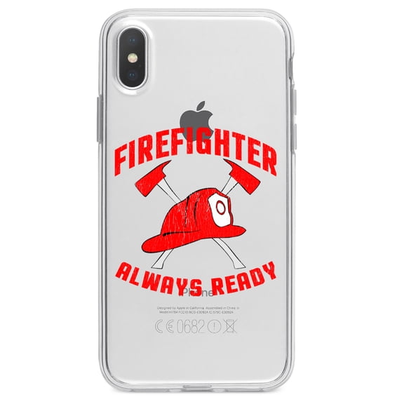 DistinctInk Clear Shockproof Hybrid Case for iPhone XS Max (6.5" Screen) - TPU Bumper Acrylic Back Tempered Glass Screen Protector - Firefighter - Always Ready