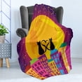 thumbnail image 4 of Animal Soft Flannel Fleece Blanket, Cats on the Roof with Heart Shaped Tales Watching the Moonlight at Night in Town, Cozy Plush for Indoor and Outdoor Use, 50" x 60", Purple Orange, by Ambesonne, 4 of 5