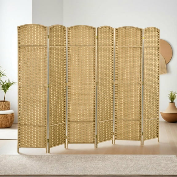 Resenkos 6-Panel 5.6' Tall Folding Room Divider Screen - Freestanding Privacy Partition for Home Office, Nature Wood