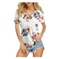 thumbnail image 2 of Lovskoo Summer Tops for Women Loose Blouses Short Sleeve Shirt V Neck Printed Casual Pullover Top White, 2 of 9