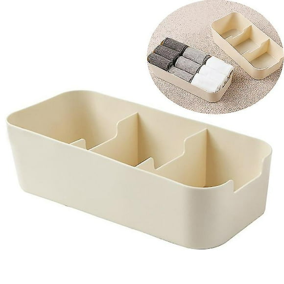 Beige 3 Compartment Divided Drawer and Closet Storage Bin Washable & Sleek Bathroom Storage Sturdy Plastic Organizer for Socks Ties