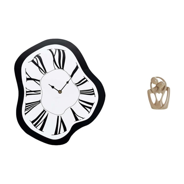 Reloj de pared único, creativo y con forma de espejo derretido, de resina. Figura abstracta de pareja. Decoración de lujo para escritorio, estantería