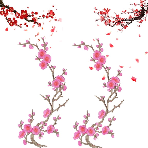 Cherry Blossom Iron On Patches, Embroidered Floral Applique Set for Jeans Jackets Bags, Sakura DIY Decorative Patch for Clothing and Accessories
