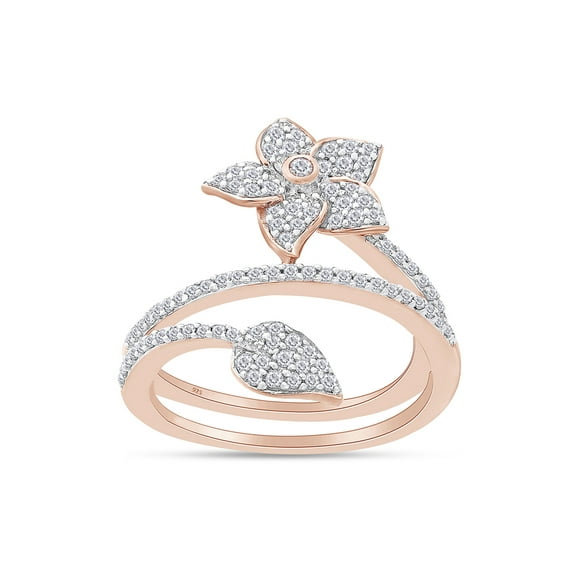 AFFY 1/2 Carat (Cttw) White Natural Diamond Flower Wrap Engagement Ring In 14k Rose Gold Over Sterling Silver (Clarity : I2-I3, Color : J-K, 0.5 Cttw) Ring Size 4