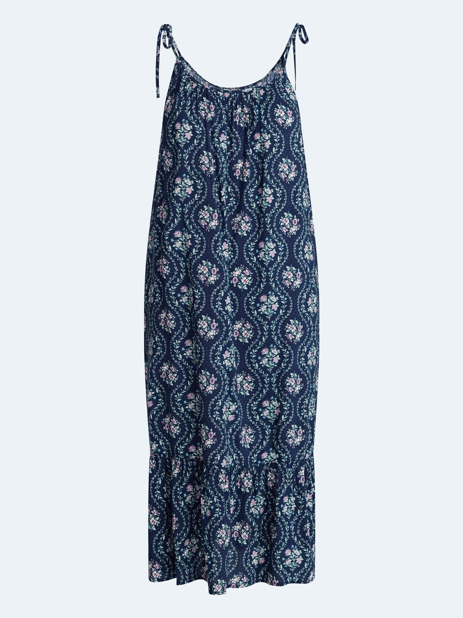 Joyspun Women's Woven Midi Sleep Gown with Shoulder Tie, Sizes XS-3X