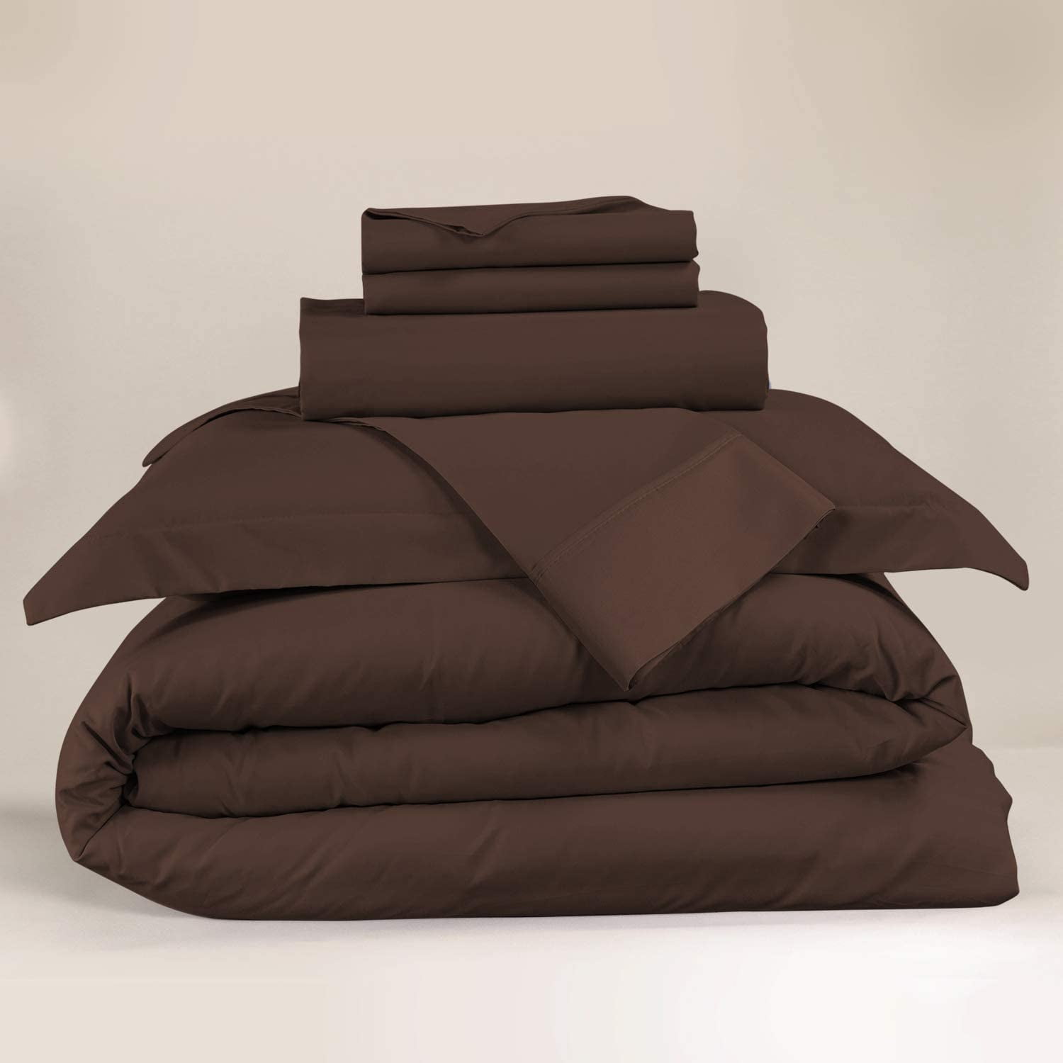 Nestl 1000 Thread Count Premium Cotton Blend 6 Piece Duvet Cover Set, Includes Duvet Cover, Deep Pocket Fitted Sheet, 2 Pillowcases, 2 Pillow Shams, Lightweight hypoallergenic - Queen, Chocolate Brown