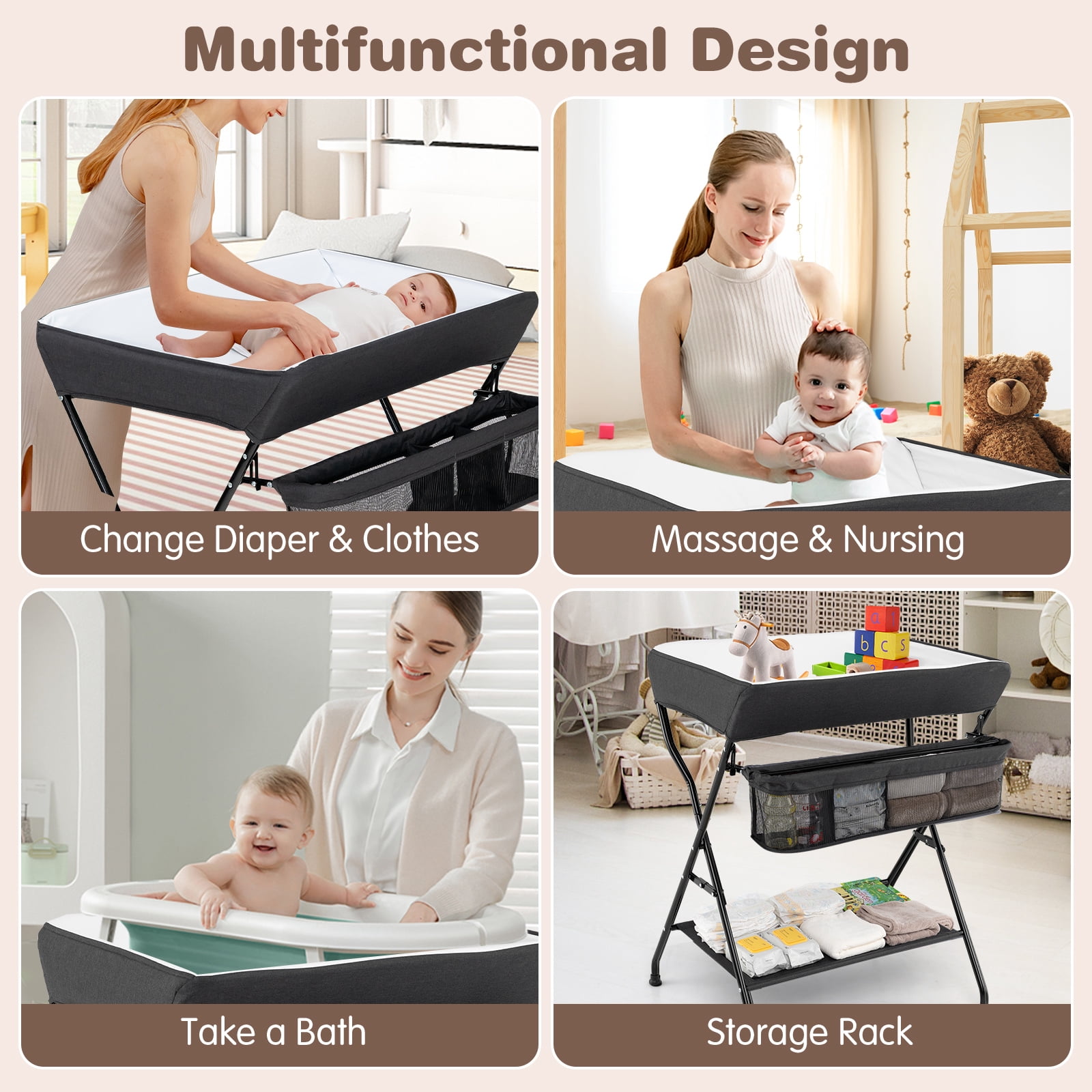 Patiojoy Infant Folding Changing Table Portable Children Baby Girl Boy Diaper Station w/ Storage Box