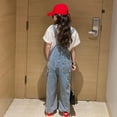 thumbnail image 4 of RMGVDSD Girls Denim Overalls Kids Baggy Denim Bib Distressed Jumpsuit Wide Leg Jeans Adjustable Denim Cute Jumper Jumpsuits Pants Baggy Wide Leg Jeans For 9-10 Years, 4 of 8