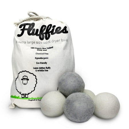FLUFFIES 6XL 100% Natural Softener Handmade and Organic Wool Dryer Balls - Eco-friendly, Chemical-free and Hypo-allergenic alternative to Fabric softeners and Dryer (Best Organic Fabric Softener)