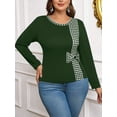 thumbnail image 7 of SIEANE Women's Plus-Size Casual Daily Crew Neck Long Sleeve Fall Slim-Fitting Workmanship Stitching Bow Top 1X-4X, 7 of 7