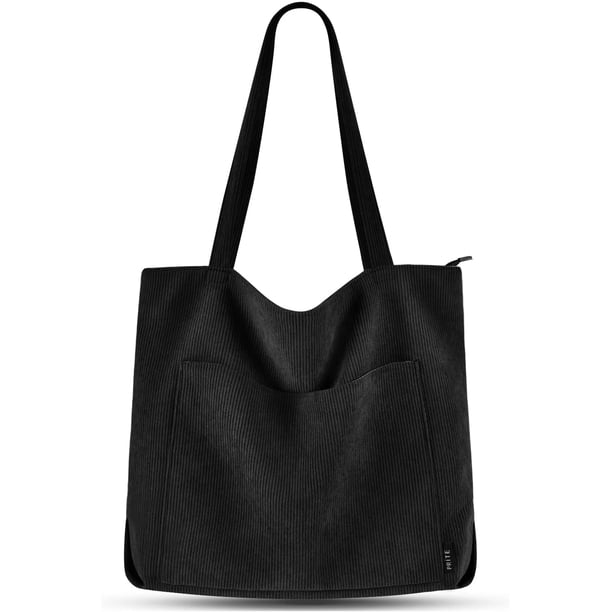 Bolso Prite Corduroy para mujer con hombros grandes, color negro