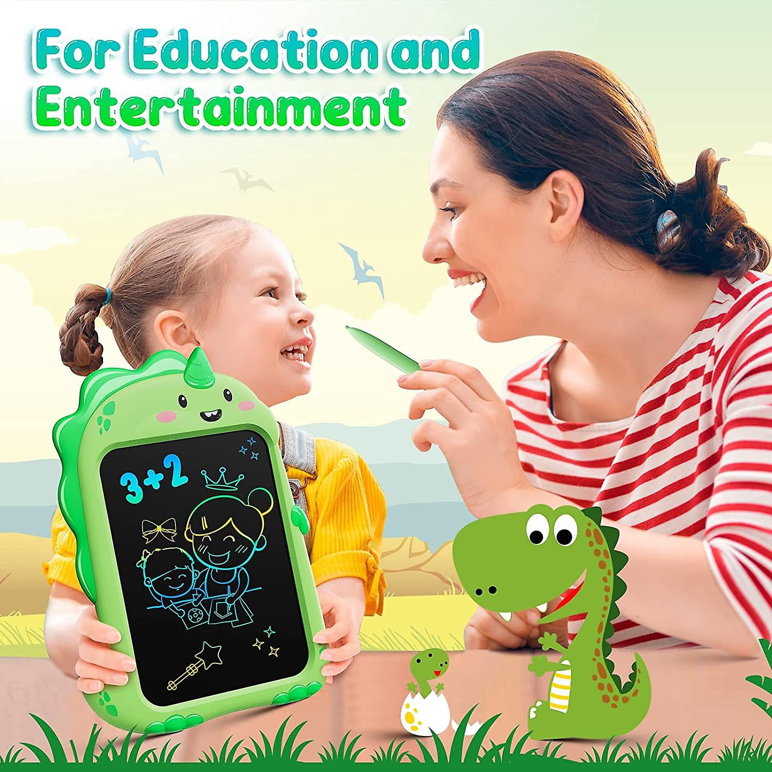 Pizarra De Escritura LCD De Dinosaurio – Tableta Educativa Para Niños De 2 A 6 Años, Juguete Original Para Cumpleaños Y Navidad Con Función De Bloqueo