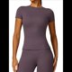thumbnail image 3 of Camiseta Básica de Verano para Mujer, Corta, Cuello Redondo, Corte Ajustado, Top Corto Púrpura L, 3 of 10