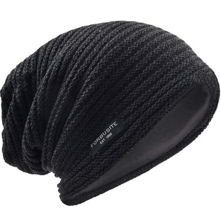 VEcRY Mens Slouchy Beanie Knit crochet Rasta cap for Summer Winter (Dark grey)