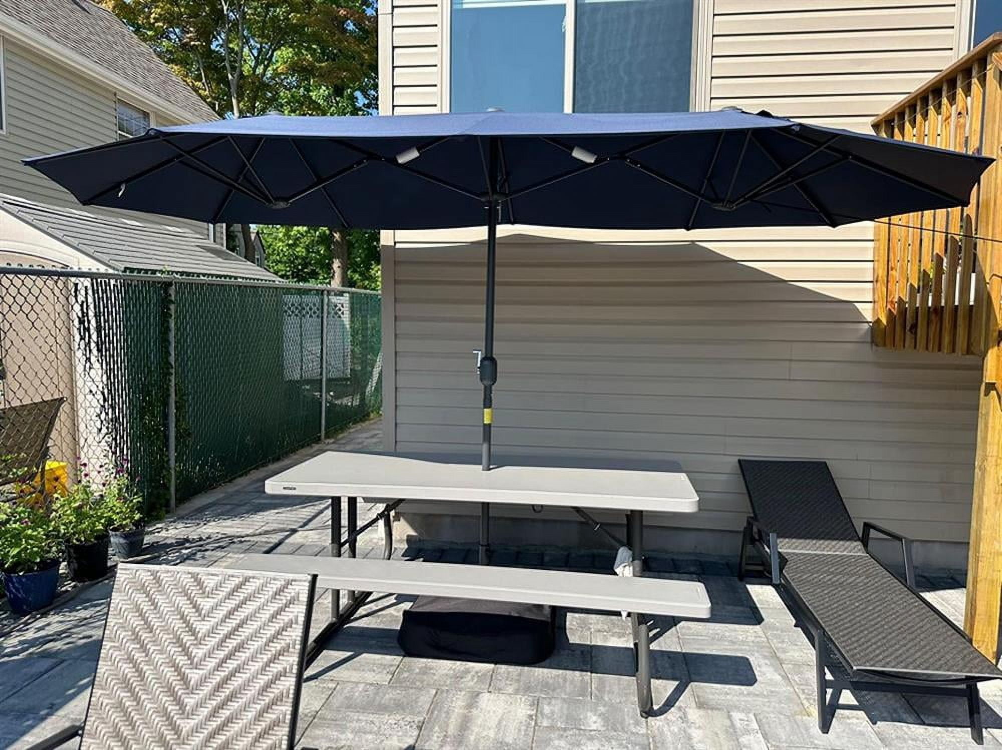 Resenkos Outdoor Garden Umbrella,Market Umbrella,13 Feet Double-Sided Patio Twin Table Umbrella with Crank Handle-Turquoise