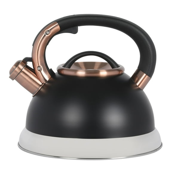 Mr. Coffee Flintshire 2.2 Quart Large Whistling Stainless Steel Tea Kettle - Matte Black W/ Copper