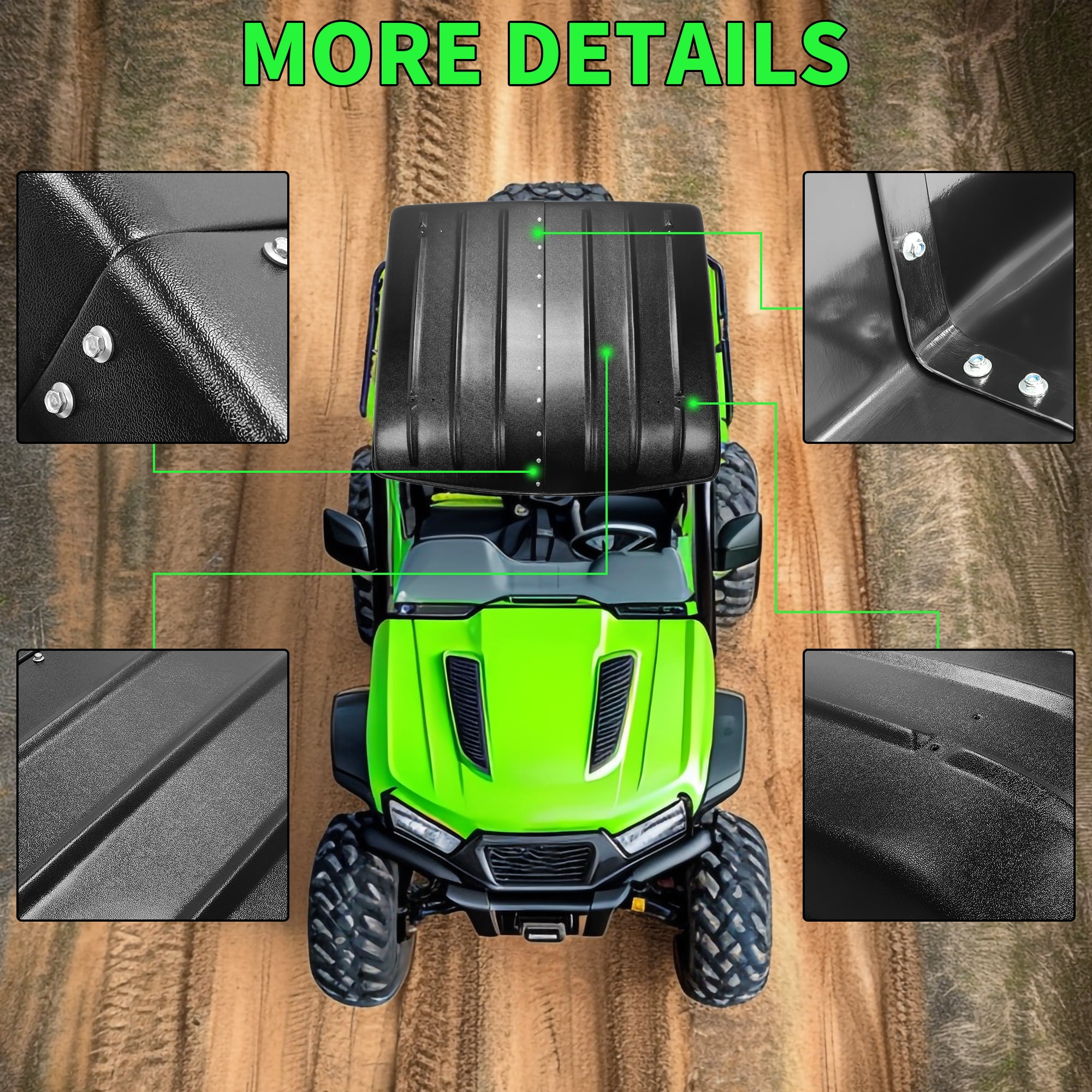 Kojem Hard Roof Top Fit for 2005-2023 Kawasaki Mule 600 610 SX 4X4 UTV Black Plastic KAF600-005B