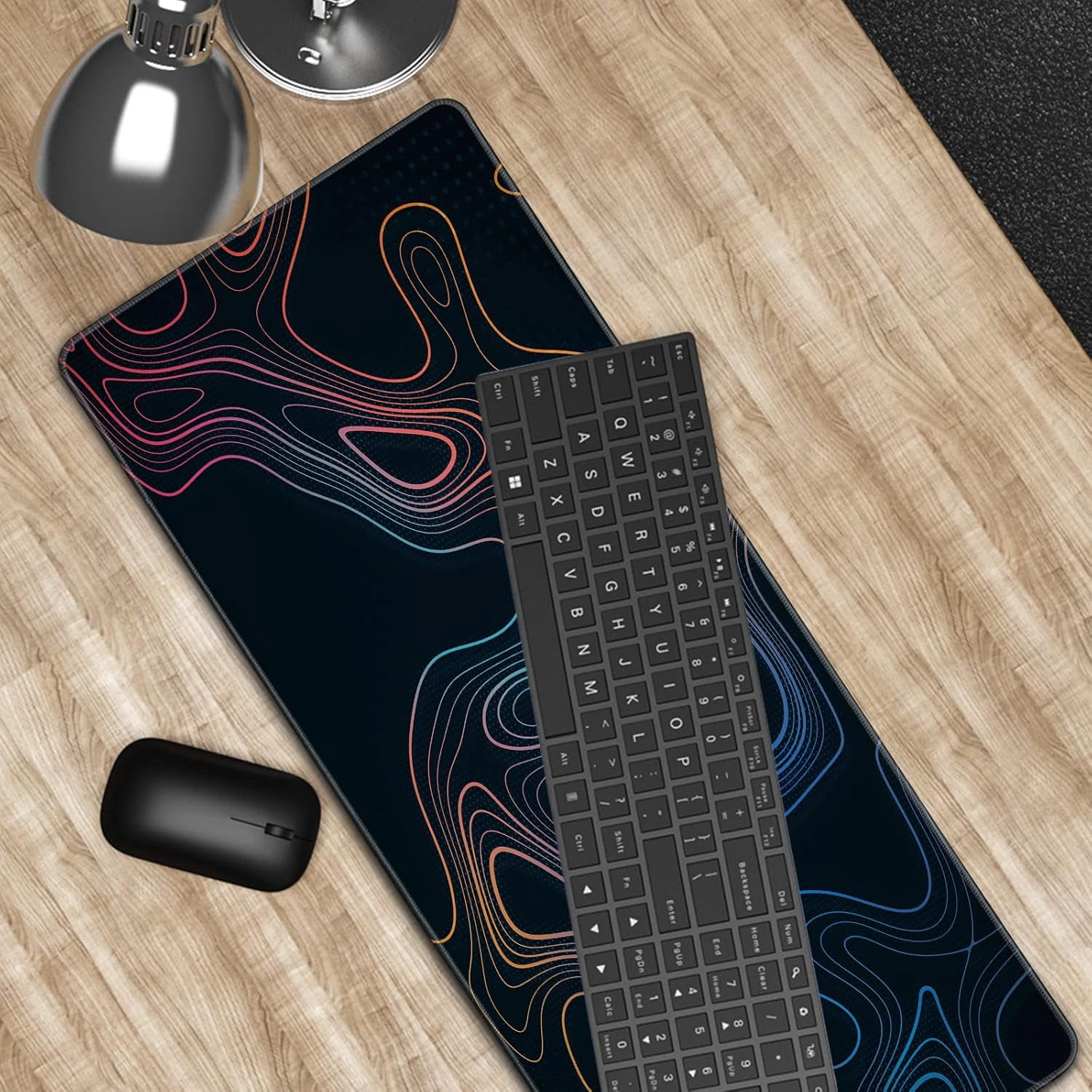 PrimeCook Shop Topographic Contour Map XL Mouse Pad 31.5 x 11.8 Inch Gaming Mousepad Extended Large Mousepad with Nonslip Rubber Base Stitched Edges Laptop Desk Pad Home Office Supplies