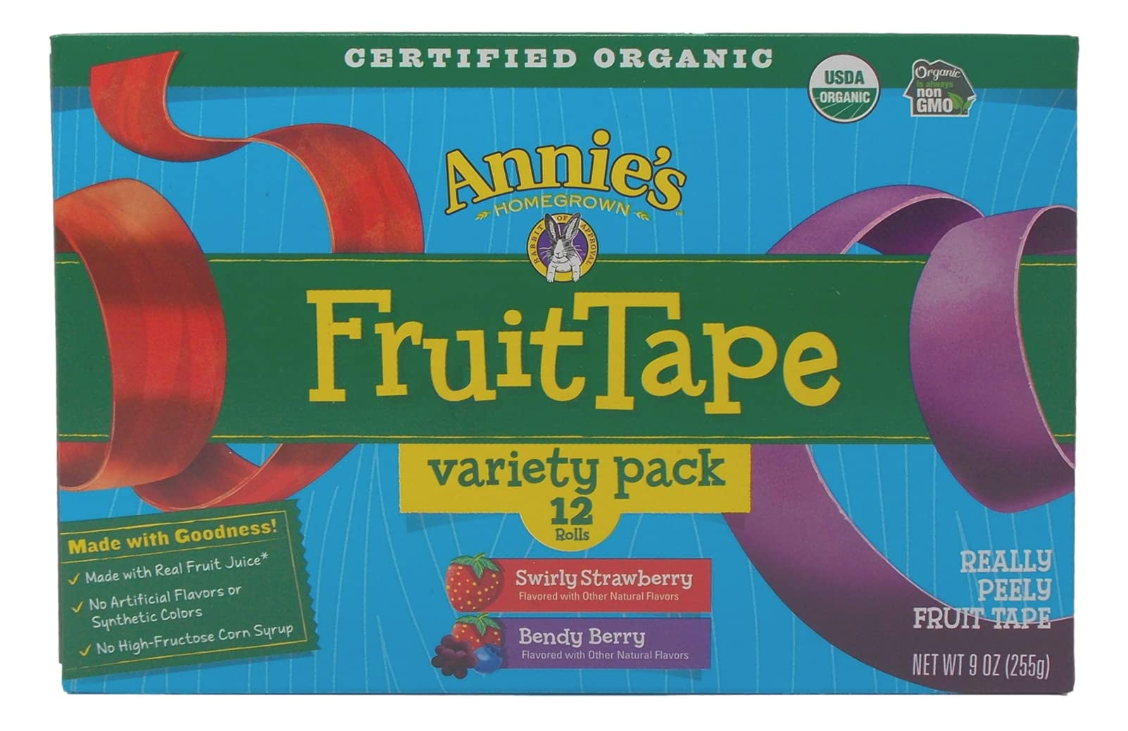 Annie's Organic Fruit Tape Snack 2 Flavor Variety (1) Box Each: Swirly Strawberry (6 Count), Bendy Berry Strawberry Variety (12 Count) + MerlinsMart Zine