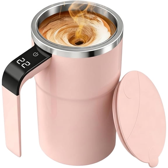 Self Stirring Coffee Mug,Automatic Magnetic Stirring Coffee Mug Self Stirring Mug with Lid Rechargeable for Coffee, Milk(Pink)