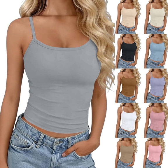 Omexry Black Tank Top Woman Fashion Women's Summer Sleeveless Round-Neck Comfy Solid Regular Tank Tops