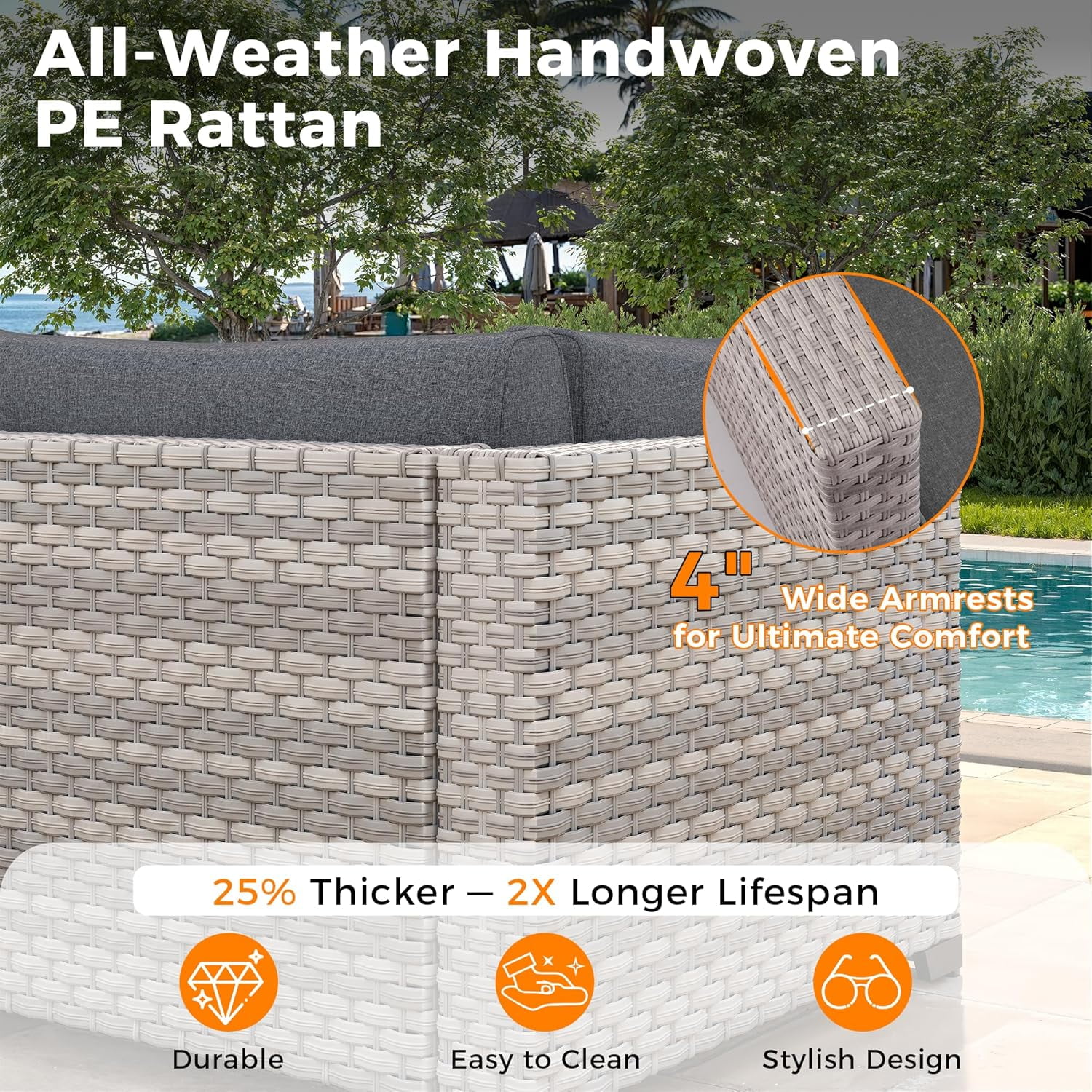 12-Seat Modular Patio Furniture Set – Outdoor Wicker Sectional Sofa with Thick 4″ Cushions, Dual-Strand PE Rattan, Rust-Resistant 18 mm Steel Frame, Backyard Garden Deck Lounge,Black