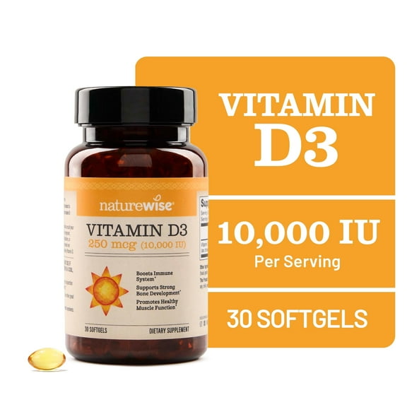 NatureWise Vitamin D3 10,000IU   Organic Olive Oil 30 Mini Softgels[30-Day Supply]