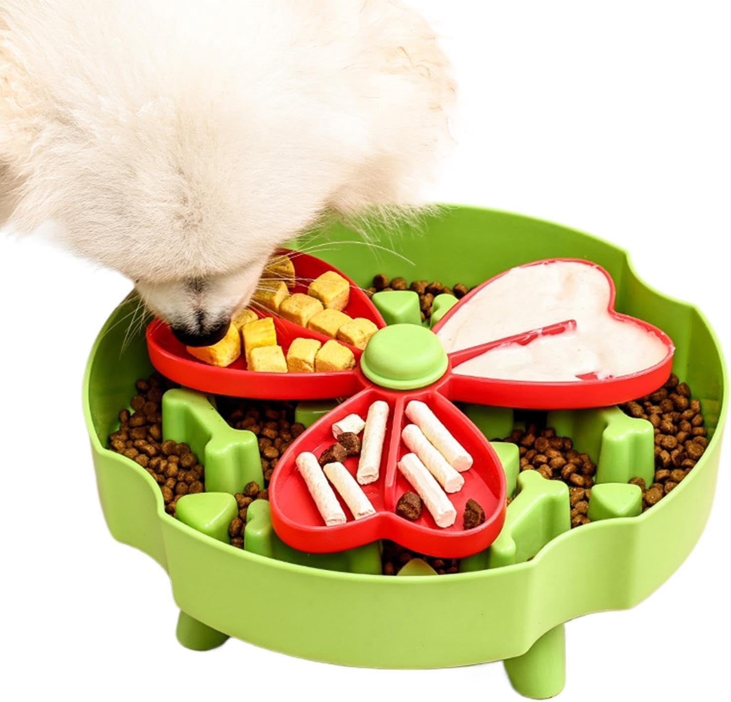 Slow Feeder Dog Bowl, Flower Shape, Rotating, Detachable, Non Slip, for Dogs Cats