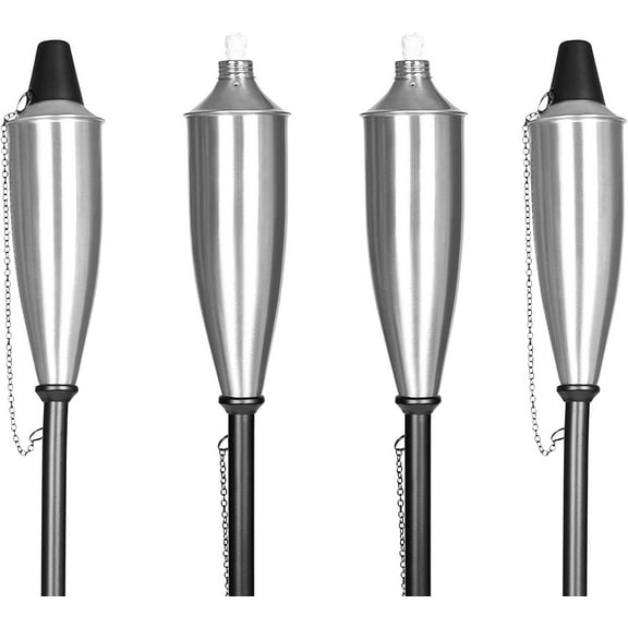 BirdRock Home 4-Pack Outdoor Garden Torches - Satin Silver