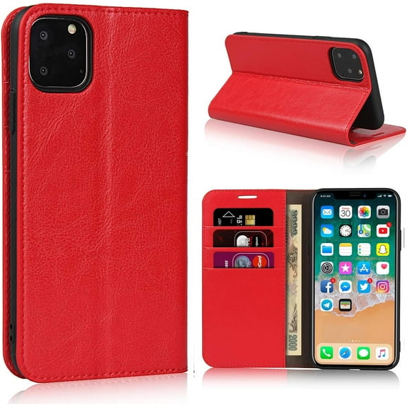 iPhone 11 Pro Max Wallet Case, Premium Leather Folio Flip Full Body Case Cover Book Design with Kickstand Feature with Card Slots/Cash Compartment for Apple iPhone 11 Pro Max 2019,Red
