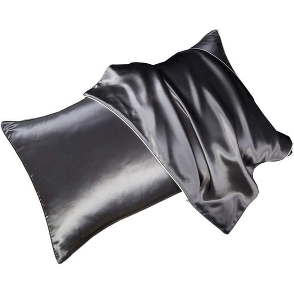 Zhuge 2 Pack 100% Silk Pillowcases for Hair and Skin 19 Momme Silk Bed Pillowcases with Envelope Closure (Queen Size, Dark Grey)