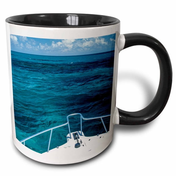 3drose, Boat at Matanilla Reef, Blue Ocean Waters of the Abacos, Bahamas., 15oz Two-tone Black Mug