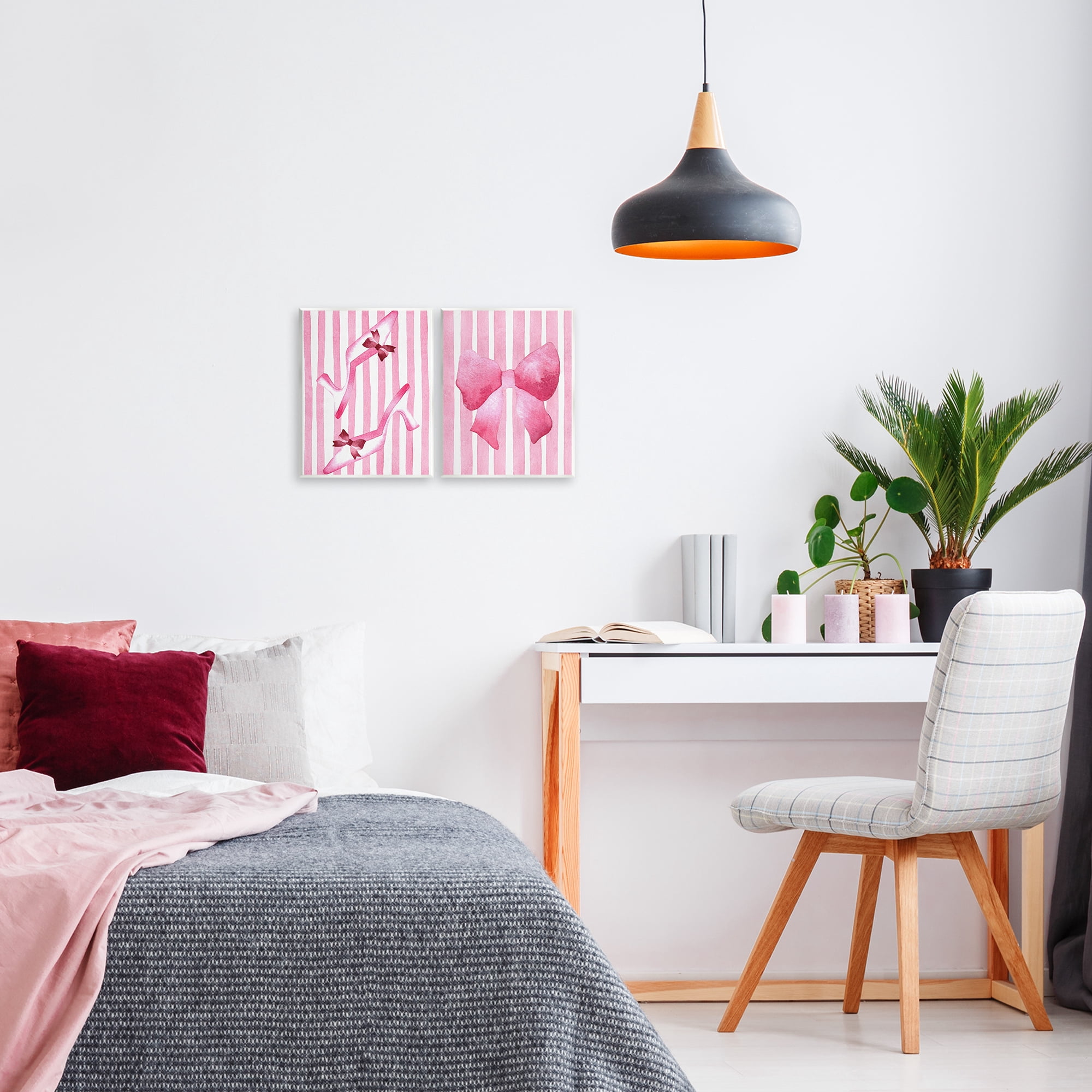 Stupell Industries Feminine Chic Bows Pink Stripes 2 Piece Wall Plaque Art Set, design by Camila Juncos