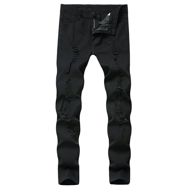 Styesk Men's Pants Men's Ripped Jeans Zipper Straight Barrel Wash Elastic Trend Outdoors Denim Trousers