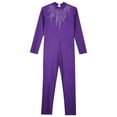 thumbnail image 4 of Hansber Kids Girls Shiny Rhinestone Full Body Unitard Gymnastics Leotard Long Sleeve Figure Skating Jumpsuit Purple 10, 4 of 6
