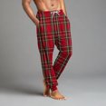 thumbnail image 4 of Wutalume Men's Drawstring Pocket Cuffed Casual Pants with Checkered Print, Comfortable Home Sleep Pants for Everyday Wear and Relaxation,Wine L, 4 of 7