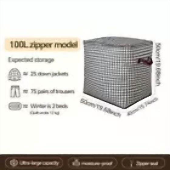 Houndstooth Woven Fabric Zipper Closure Storage Bags For Closet Organization