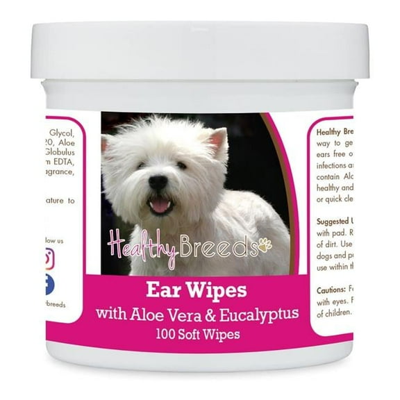 Healthy Breeds 192959824957 West Highland White Terrier Ear Cleaning Wipes with Aloe & Eucalyptus for Dogs - 100 Count