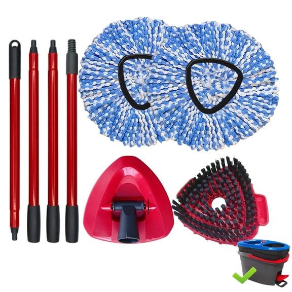 Spin Mop Handle,Mop Heads Replacements,Scrubber Mop Head and Mop Base Combo Set Compatible with Ocedar RinseClean 2-Tank Spin Mop,Mop Replace Head and Scrub Brush Set for Multi-Surface Hard Floor