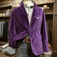 thumbnail image 2 of CharmCyan Men’s Corduroy Blazer with Longhorn and Star Print Notched Lapel Button Closure Casual Single Breasted Jacket Purple 2XL, 2 of 2