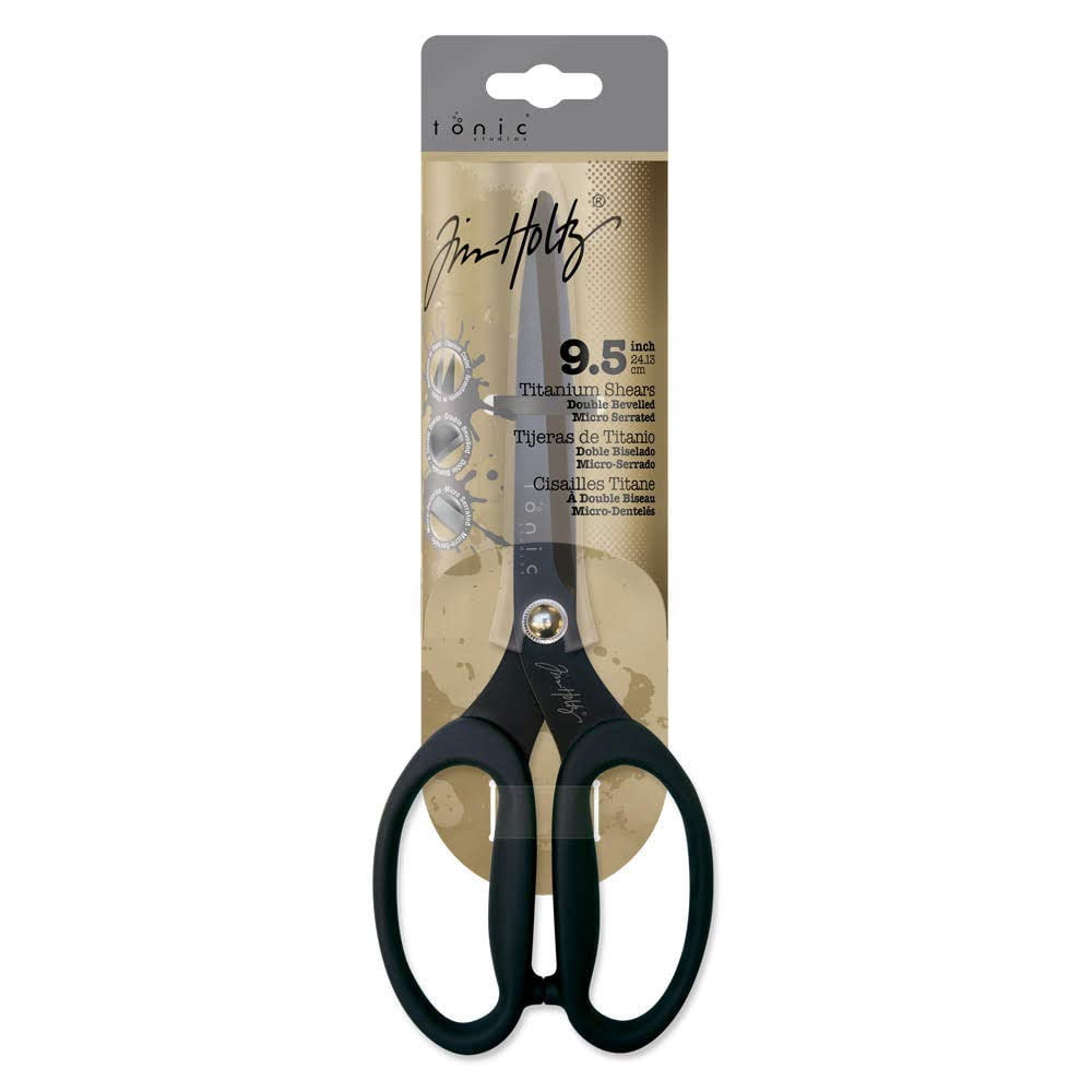 Titanium Snips - Tim Holtz All Purpose Scissors with Micro Serrated Blade Edge for Paper, Fabric, and Sewing - Non Stick Tool with Comfort Grip Handles (9.5 Inch)