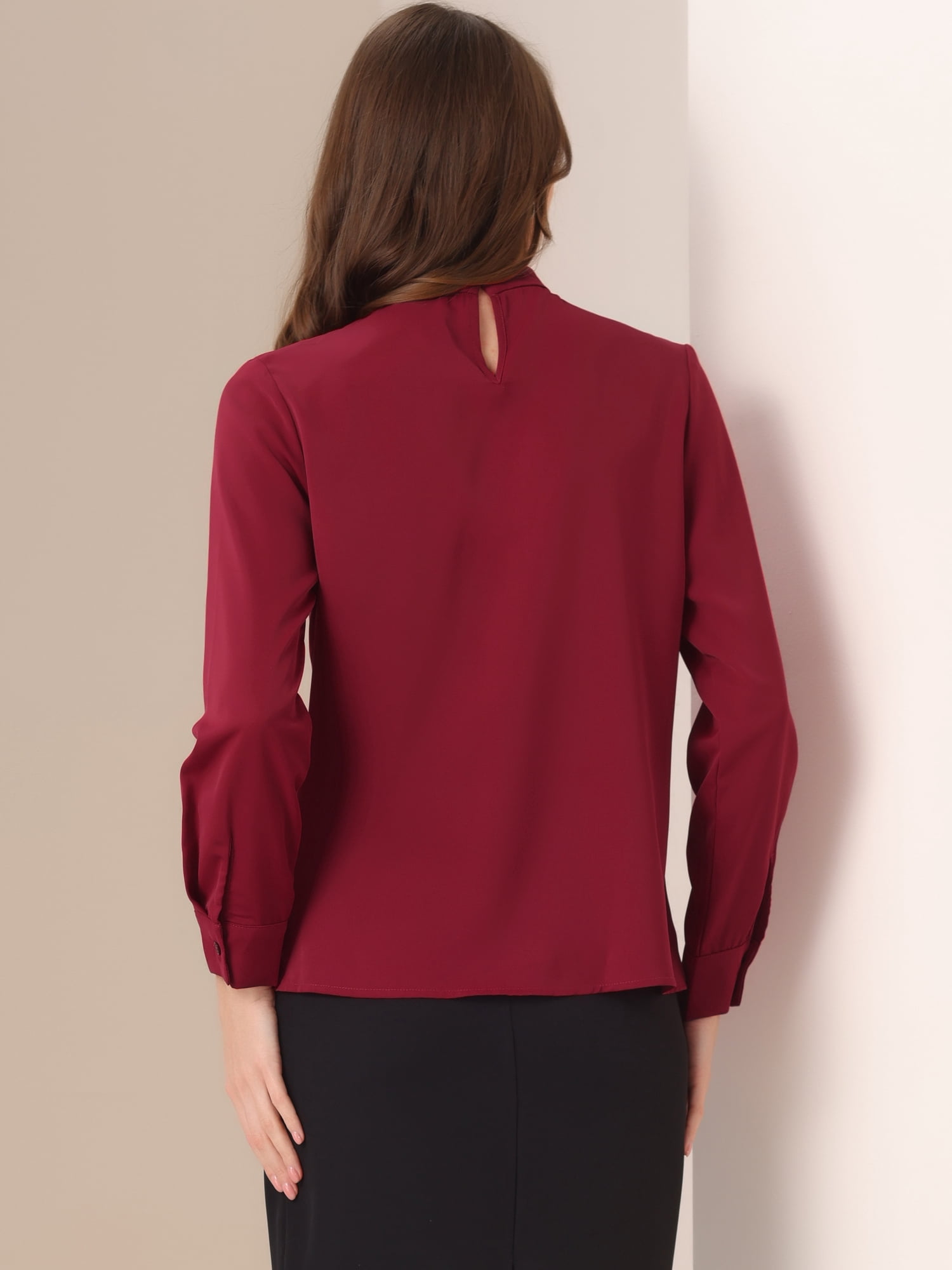 DARING DIVA Chiffon Blouse for Women's Long Sleeve Work Shirt XS Dark Red